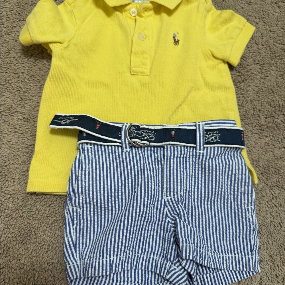 Yellow Polo Kids Shirt & Seersucker Shorts
